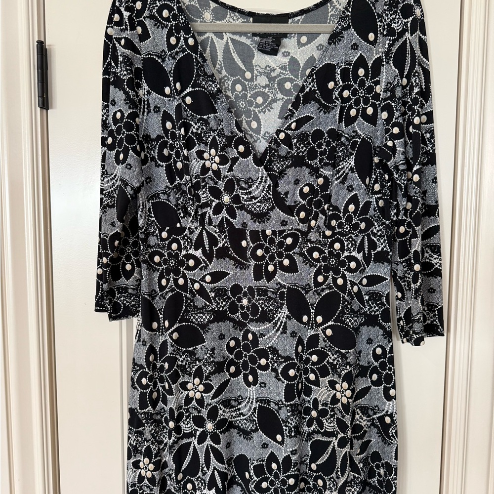 Black and white mock-wrap dress